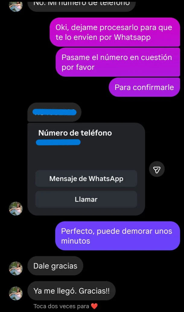 Reseña real de cliente por WhatsApp